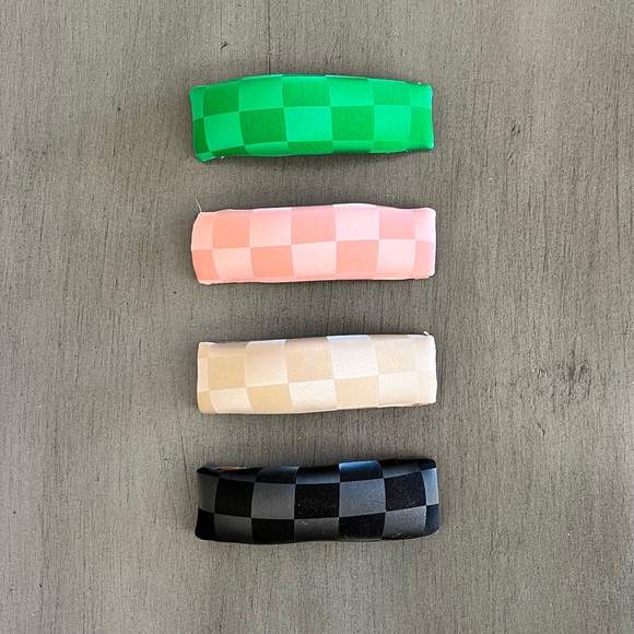 Bright Green Kelly Checkerboard Print Fabric Comfy 3" Metal Snap Clip Barrette - Picture 2 of 3